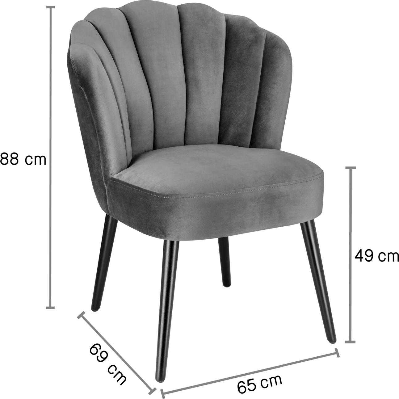 VEGA Malea Upholstered Chair, Black Polyester Velvet, Solid Beech Frame, Shell Design, Max Load 160 kg, 65x69x88 cm