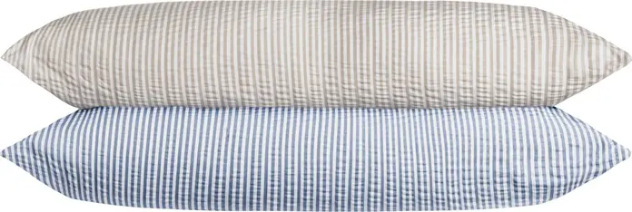 LUSINI Solutions GmbH Den Haag Bed Linen Set, 100% Cotton Seersucker, 140x200 cm Duvet, 70x90 cm Pillow, Greyish Blue Woven Stripe, OEKO-TEX Standard 100