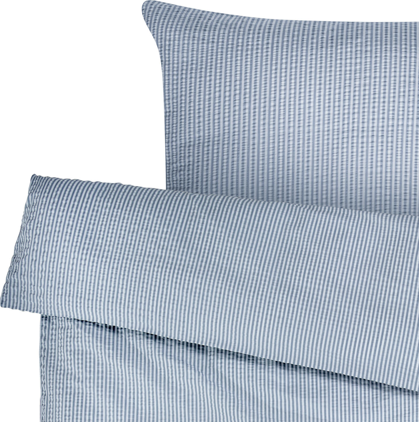 LUSINI Solutions GmbH Den Haag Bed Linen Set, 100% Cotton Seersucker, 140x200 cm Duvet, 70x90 cm Pillow, Greyish Blue Woven Stripe, OEKO-TEX Standard 100