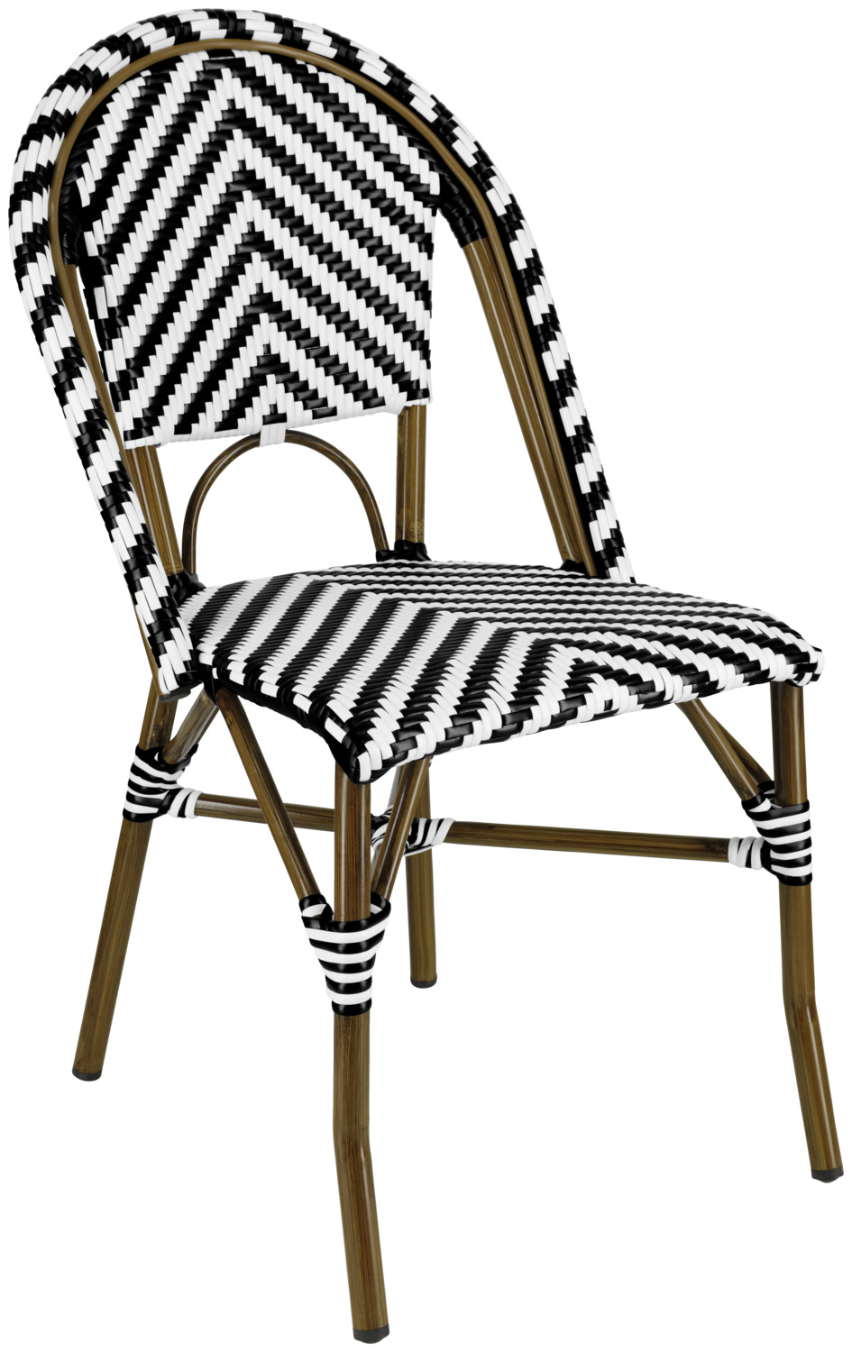 PULSIVA LUSINI Solutions GmbH Bistro chair Paris plastic Outdoor-Bistrostuhl Paris Kunststoff Bistro chair Paris plastic; 46x56x89 cm (WxDxH); seat black/white, base dark-grey; 2 piece / pack Outdoor-Bistrostuhl Paris Kunststoff; 46x56x89 cm (BxTxH); Sitz schwarz/weiß, Gestell dunkelgrau; 2 Stück / Pack Classic bistro chair made of aluminum frame with plastic wickerwork. The aluminum frame (Ø frame: 2.5 cm, material thickness: 1.5 mm) is lacquered in a bamboo look and gives the stacking chair an authentic look. The timeless Paris bistro chair is ideal for patios, balconies and courtyards.  The chair is supplied with foot plugs to prevent scratches and marks on the floor. The Paris bistro chairs are stackable up to 3 chairs, which saves space and makes it much easier for staff to set up and take down during opening and closing times. Easy to clean. Weatherproof. Suitable for outdoor use.  Delivered assembled. Klassischer Bistrostuhl aus Aluminiumrahmen mit Kunststoffgeflecht. Der Rahmen aus Aluminium (Ø Gestell: 2,5 cm, Materialstärke: 1,5 mm) ist im Bambus-Look lackiert und verleiht dem Stapelstuhl eine authentische Optik. Der zeitlose Paris Bistrostuhl eignet sich ideal für Terrassen, Balkone und Innenhöfe.  Der Stuhl wird mit Fußstopfen geliefert, um Kratzer und Bodenmarkierungen zu vermeiden . Die Bistrostühle Paris  sind bis zu 3 Stühlen stapelbar, was Platz spart und das Auf- und Abbauen für das Personal während der Öffnungs- und Schließzeiten deutlich vereinfacht. Leicht zu Reinigen. Wetterfest. Für den Außenbereich geeignet.  Lieferung erfolgt montiert.