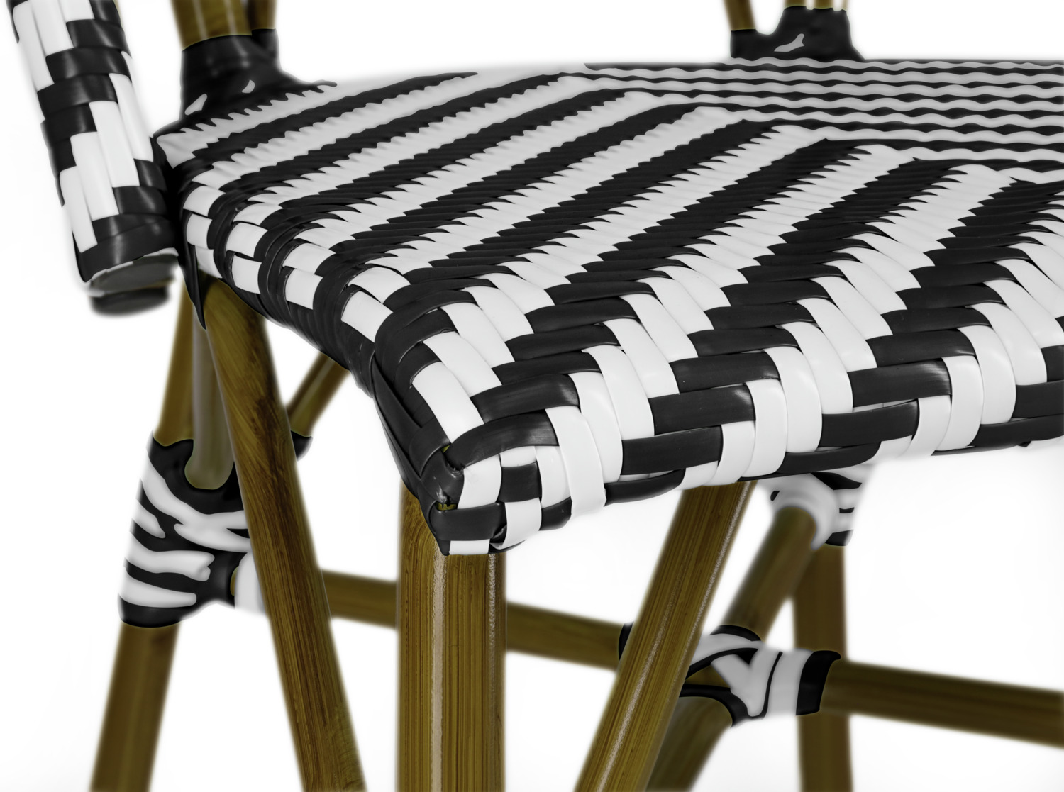Set de 2 scaune bistro Paris PULSIVA LUSINI Solutions, Negru/Alb, cadru aluminiu aspect bambus, rachita plastic, rezistente la intemperii, stivuibile