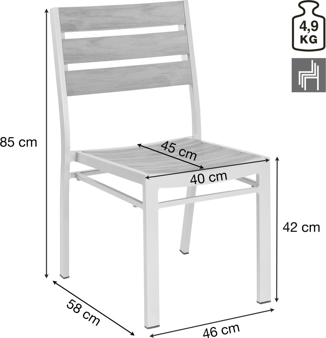 Set de 2 scaune exterioare stivuibile PULSIVA LUSINI Solutions GmbH Resistance, fara cotiere, 46 x 58 x 85 cm, cadru aluminiu vopsit electrostatic, lame plastic efect teak