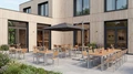 Set de 2 scaune exterioare stivuibile PULSIVA LUSINI Solutions GmbH Resistance, fara cotiere, 46 x 58 x 85 cm, cadru aluminiu vopsit electrostatic, lame plastic efect teak
