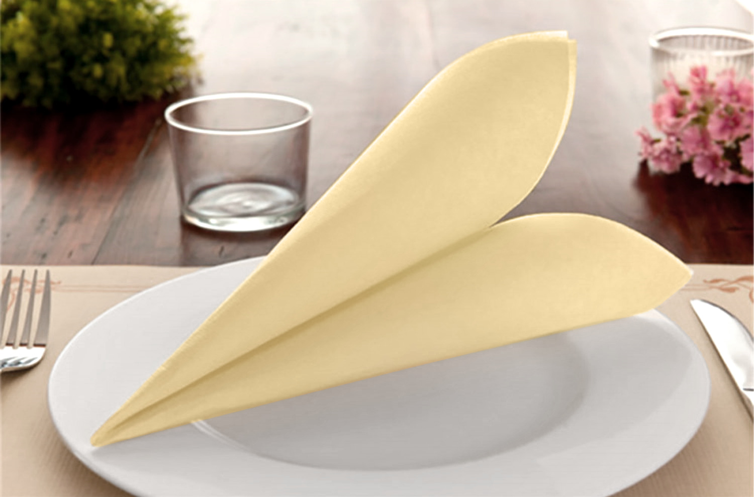 GARCIA DE POU Garcia De Pou, S.A. Napkin Dubo Serviette Dubo Napkin Dubo; 39x39 cm (WxL); cream white; 50 piece / pack Serviette Dubo; 39x39 cm (BxL); cremeweiß; 50 Stück / Pack Disposable napkins made of a fabric-like material. Available in various attractive colors. 1/4 fold, 2-ply. Material: Double point paper (18 g/m²). Einwegservietten aus einem stoffähnlichem Material. 1/4 Falz, 2-lagig. Material: Double-Point-Papier (18 g/m²).