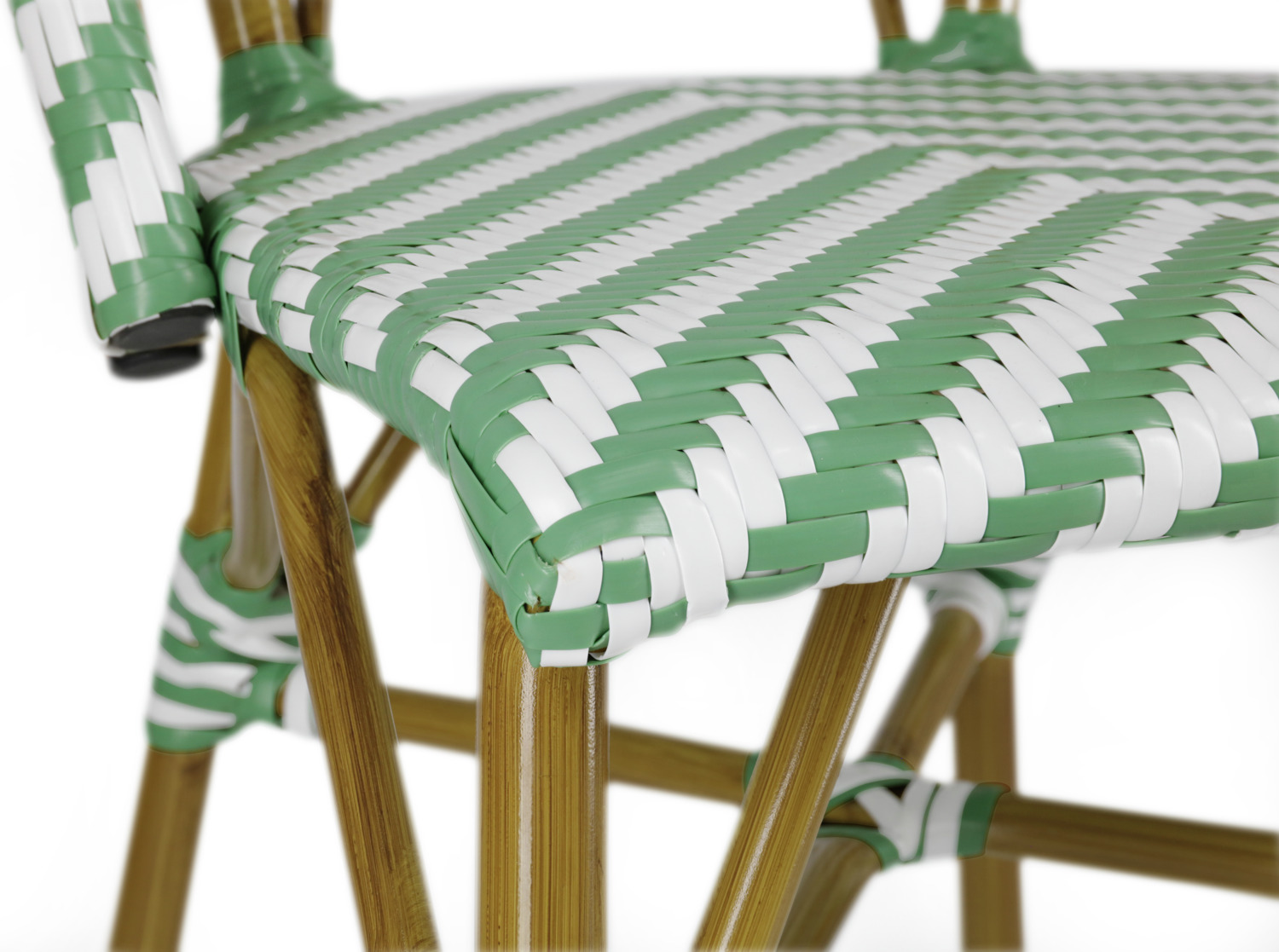 PULSIVA LUSINI Solutions Paris Bistro Chair Set of 2, Green/White, Aluminum Frame Bamboo Look, Plastic Wicker, Weatherproof Stackable Outdoor Chairs