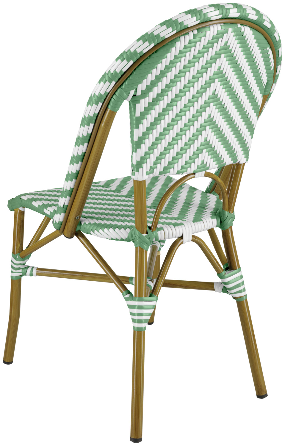 PULSIVA LUSINI Solutions Paris Bistro Chair Set of 2, Green/White, Aluminum Frame Bamboo Look, Plastic Wicker, Weatherproof Stackable Outdoor Chairs