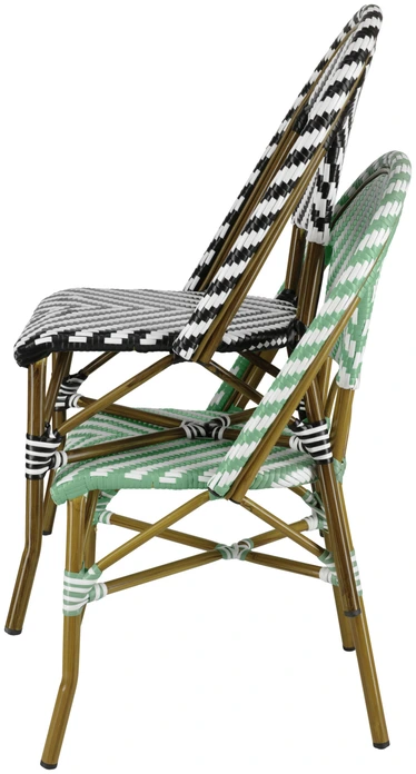 PULSIVA LUSINI Solutions Paris Bistro Chair Set of 2, Green/White, Aluminum Frame Bamboo Look, Plastic Wicker, Weatherproof Stackable Outdoor Chairs