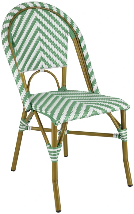 PULSIVA LUSINI Solutions Paris Bistro Chair Set of 2, Green/White, Aluminum Frame Bamboo Look, Plastic Wicker, Weatherproof Stackable Outdoor Chairs