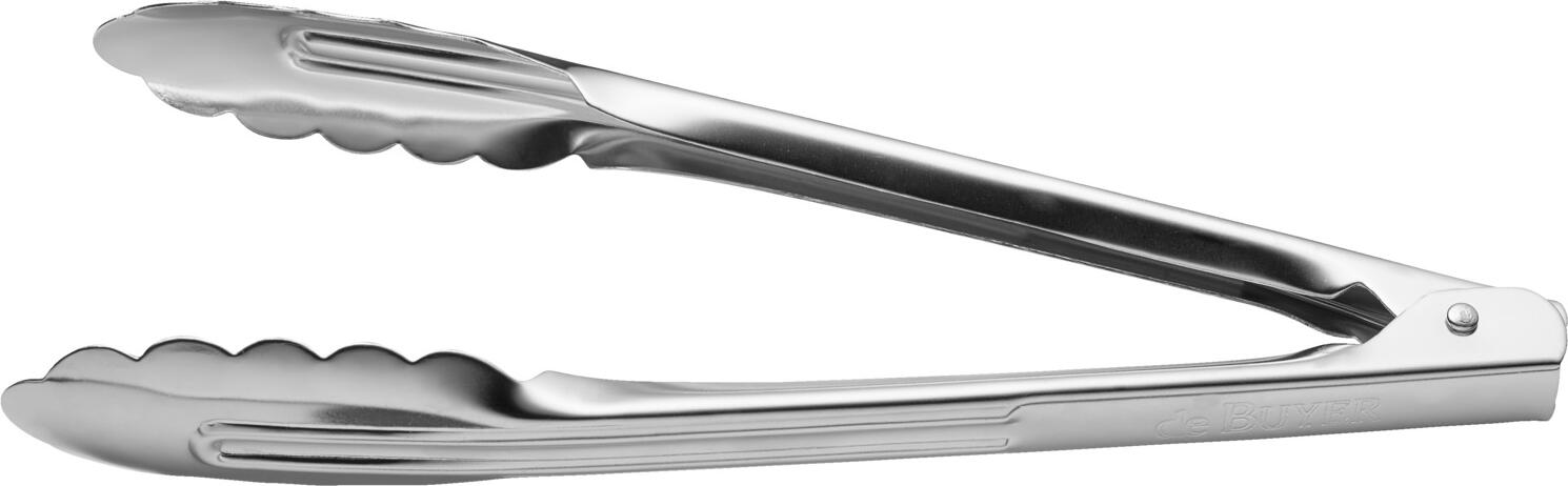 de Buyer Laurel Universal Tongs, 24 cm, Mirror Polished Stainless Steel, Oak Leaf Scalloped Design for Serving and Cooking, Silver