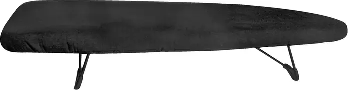 Masa de Calcat Mini JVD Batur, 80x32 cm, Otel Negru cu Husă Elastică cu Umplutură de Fibre, Picioare Pliabile și Cârlig de Agățat