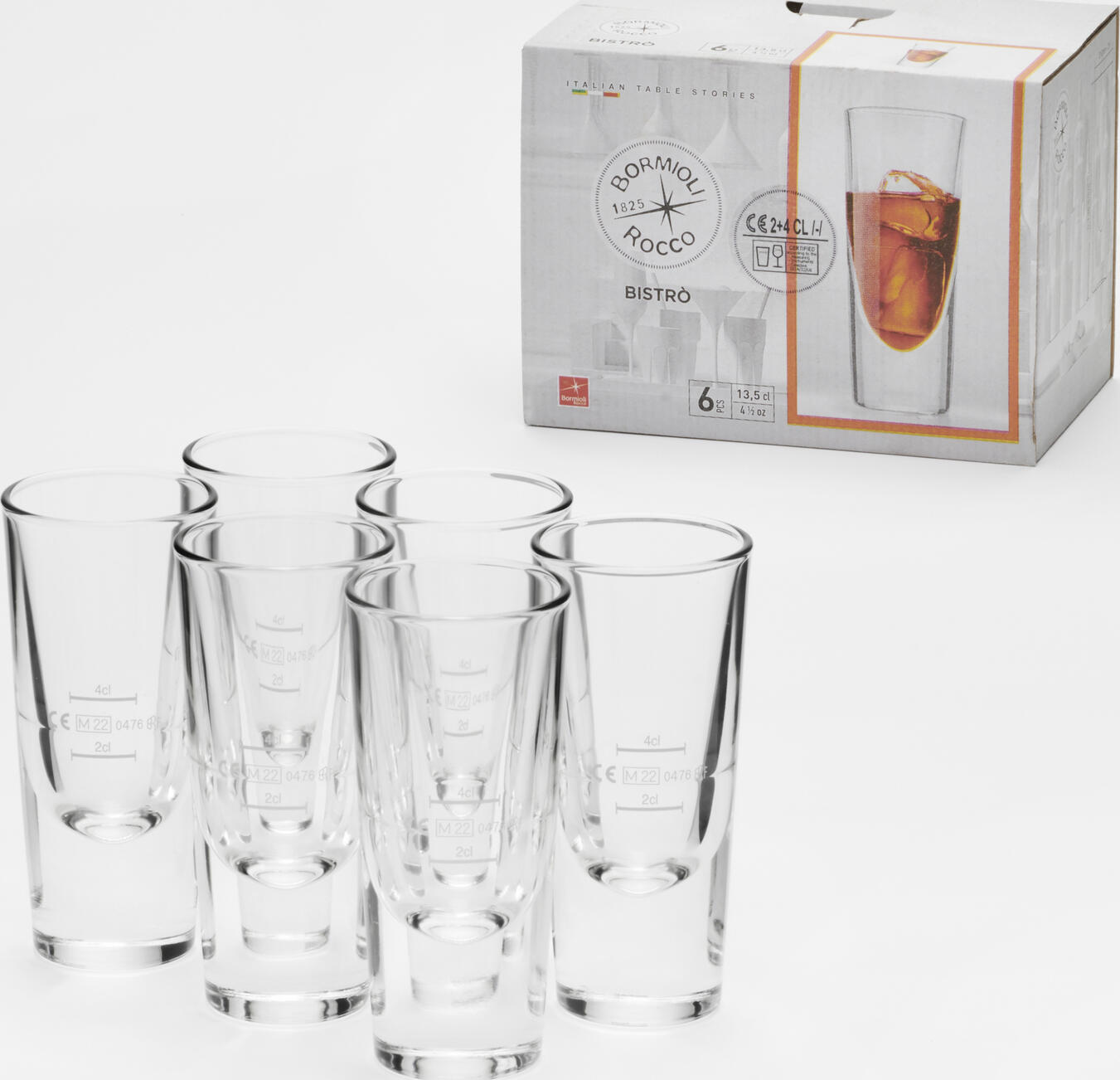 Set de 6 pahare pentru aperitiv si lichior Bormioli Rocco Bistro Bar, 40 ml, inaltime 145 mm, diametru 60 mm, sticla transparenta pentru digestive si amari, rezistente la masina de spalat vase
