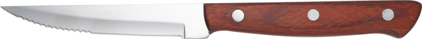 PULSIVA LUSINI Solutions GmbH Steak/pizza knife Salta Steak-/Pizzamesser Salta Steak/pizza knife Salta; 22.2 cm (L); stainless steel/brown, handle brown; 12 piece / pack Steak-/Pizzamesser Salta; 22.2 cm (L); edelstahl/braun, Griff braun; 12 Stück / Pack Chrome-stainless steel 13/0, rustproof. Rustic pizza/steak knife with wooden handle, triple riveted. Chrom-Edelstahl 13/0, rostfrei. Rustikales Pizza-/Steakmesser mit Holzgriff, 3-fach genietet.