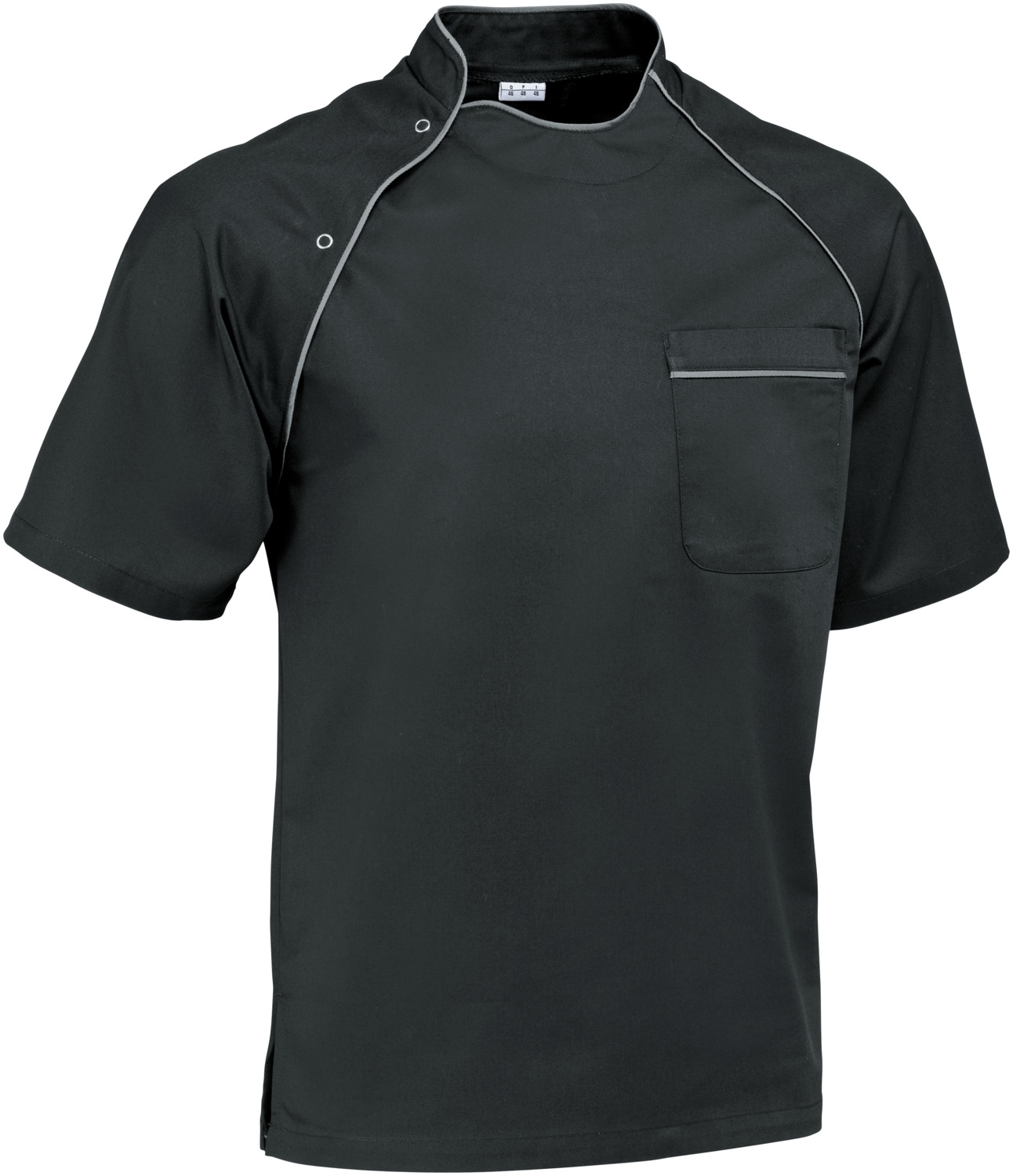 Pulsiva Pirlo Men's Short-Sleeved Chef's Shirt, Black/Grey, Size 54, 65% Polyester 35% Cotton, Durable Low-Crease Fabric with Contrast Piping and Raglan Sleeves