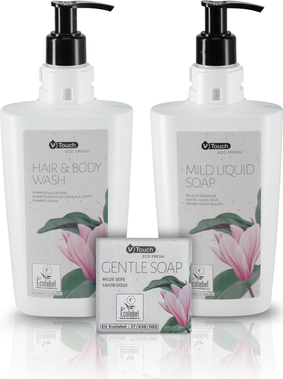 V-Touch Eco Fresh Hotel Liquid Soap with Pump, pH-Neutral, Dermatologically Tested, EU Ecolabel, 400ml, Set of 24 Pieces