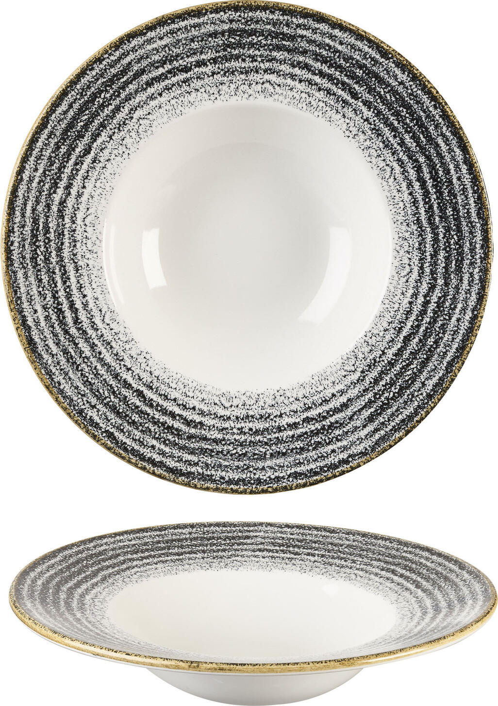 Boluri Profesionale pentru Paste din Porțelan Churchill Studio Prints cu Model Concentric Ring Sub Glazură, Gri Piatră, Design Inspirat de Muzeul V&A, 24 cm