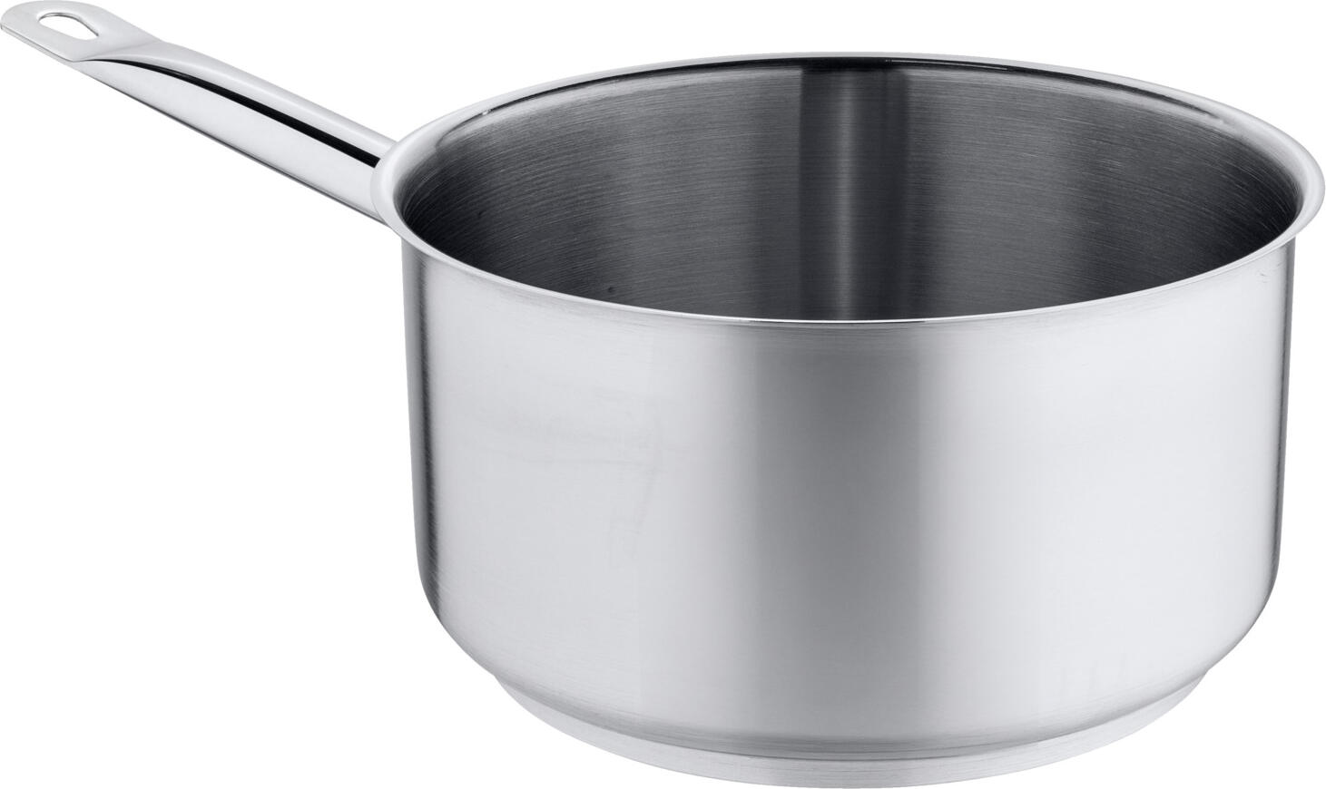 PULSIVA LUSINI Solutions GmbH Saucepan Chef high Stielkasserolle Chef hoch Saucepan Chef high; 3.3 l, 20x11.5 cm (ØxH); silver Stielkasserolle Chef hoch; 3.3 l, 20x11.5 cm (ØxH); silber Cooking pot made of chrome-nickel stainless steel 18/0, rustproof, matt brushed. Extra strong design. Strong stainless steel base in sandwich technique, with 6 mm aluminium core. Spot-welded, solid handles. With pouring rim. Available in different sizes. Suitable for all hob types. Supplied without lid. Kochtopf aus Chrom-Nickel-Edelstahl 18/0, rostfrei, matt gebürstet. Extra starke Ausführung. Starker Edelstahlboden in Sandwich-Technik, mit 6 mm Aluminiumkern. Punktgeschweißte, massive Griffe. Mit Schüttrand. In unterschiedlichen Größen erhältlich. Geeignet für alle Herdarten. Lieferung ohne Deckel.