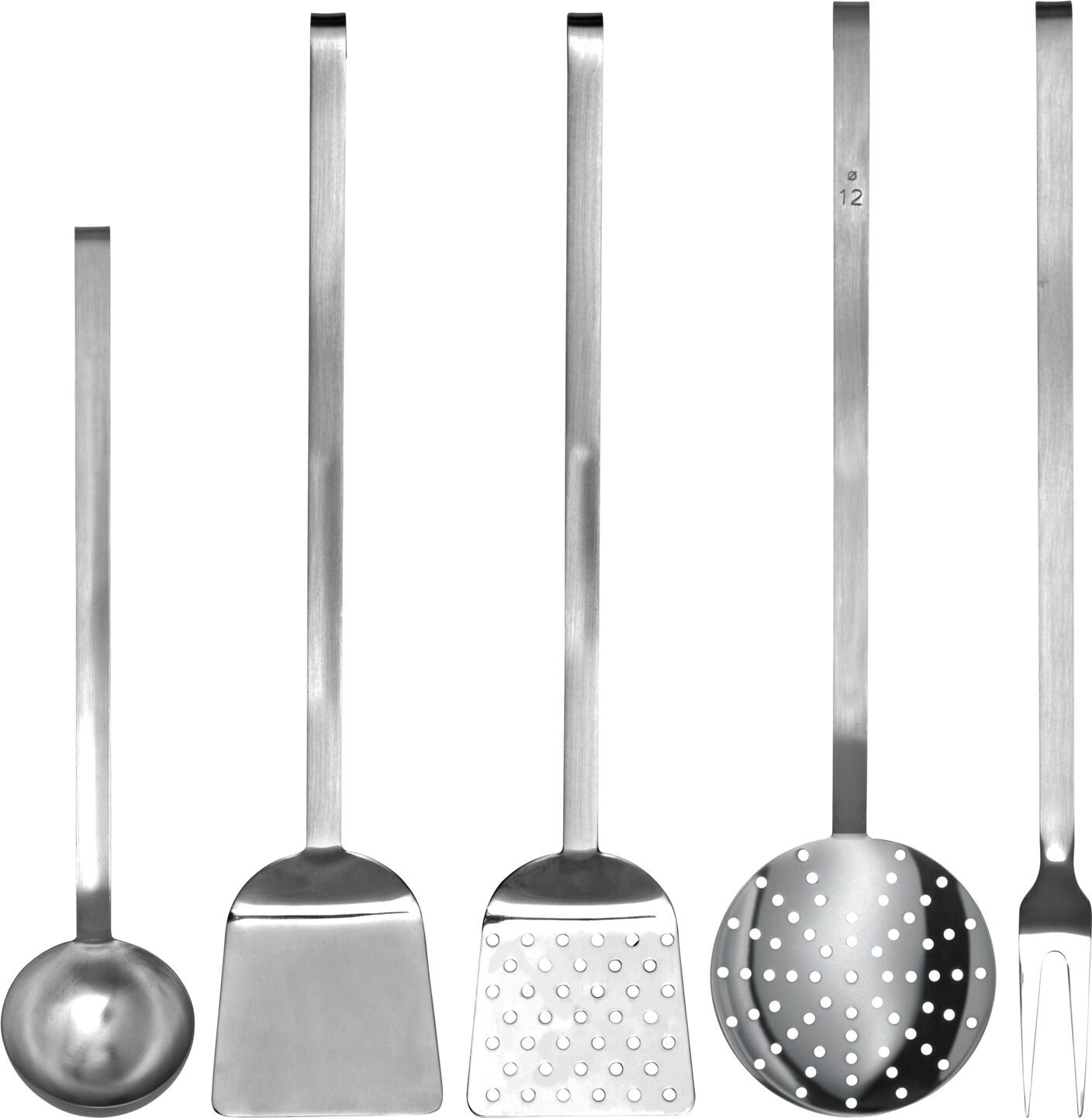 Pulsiva 5-Piece Kitchen Utensil Set, 18/0 Chrome Stainless Steel, Extra Long Handles 46.5 cm, Dishwasher Safe, Silver