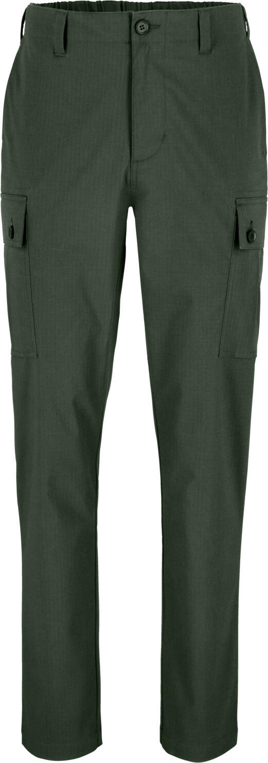 JOBELINE LUSINI Solutions GmbH Men's chef trousers  Cargo Ripstop Herren Kochhose  Cargo Ripstop Men's chef trousers  Cargo Ripstop; Size 46; dark olive Herren Kochhose  Cargo Ripstop; Kleidergröße 46; dunkeloliv 64% polyester, 34% cotton, 2% spandex. 230 g/m². 60°C wash. Sporty men's chef trousers made from a functional and slightly elastic ripstop fabric. With two large patch cargo pockets on the legs and a comfortable elasticated waistband at the back. Also with two buttoned back pockets, side slit pockets and belt loops on the waistband. Comfortable rise with a slightly tapered leg. Inside leg length: 80 cm for size 50. 64 % Polyester, 34 % Baumwolle, 2 % Elasthan. 230 g/m². 60°-Wäsche. Sportive Herrenkochhose aus einem funktionalen und leicht elastischen Ripstop-Gewebe. Mit zwei großen aufgesetzten Cargotaschen auf den Beinen und komfortablem Dehnbund im Rückenteil. Zudem mit zwei geknöpften Gesäßtaschen, seitlichen Einschubtaschen und Gürtelschlaufen am Bund. Bequeme Leibhöhe mit leicht schmal zulaufendem Bein. Innenbeinlänge: 80 cm in Gr. 50