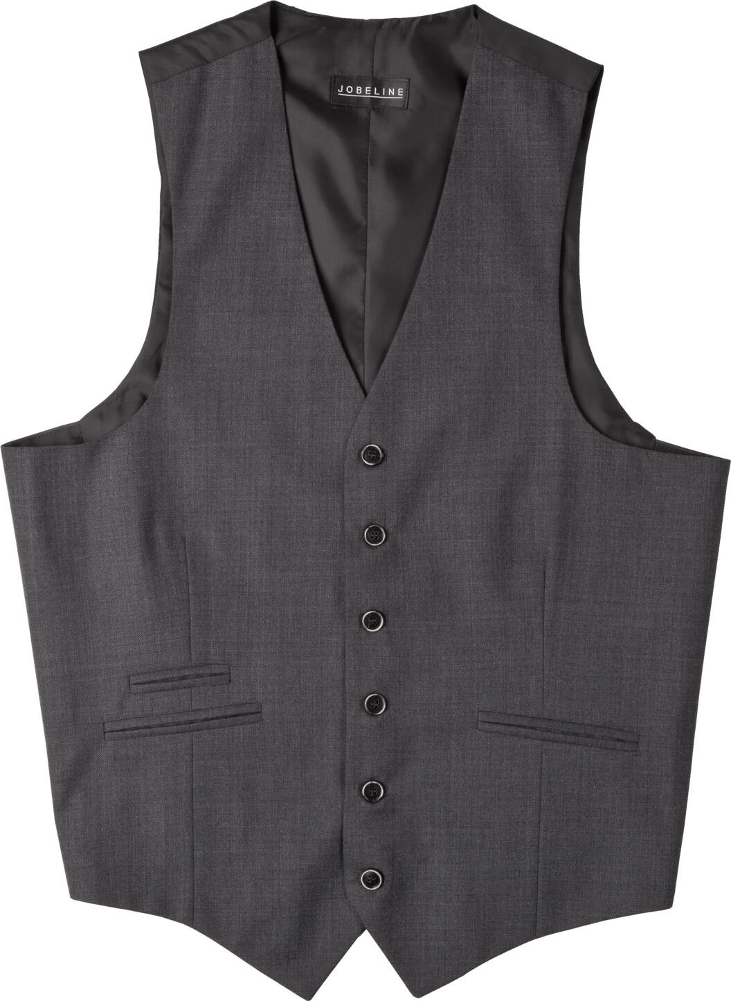Jobeline Limerick Men's Waistcoat Vest, Regular Fit, Size 44, 55% Polyester 45% Wool, 6-Button Placket, 3 Piped Pockets, Adjustable Back, Anthracite