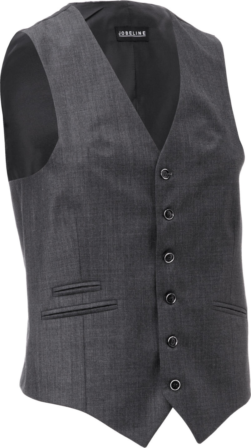 Jobeline Limerick Men's Waistcoat Vest, Regular Fit, Size 56, 55% Polyester 45% Wool, 6-Button Placket, 3 Piped Pockets, Adjustable Back, Anthracite