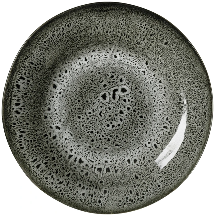 Set de 6 farfurii plate VEGA Nano, 27 cm Rotunde din Steingut, Glazură Reactivă Neagră cu Margini Neregulate, Compatibile cu Mașina de Spălat Vase și Cuptorul cu Microunde