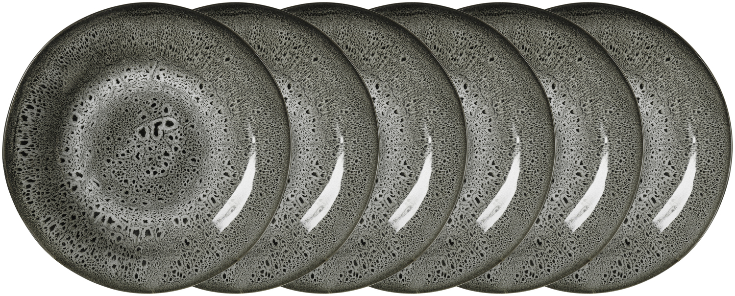 Set de 6 farfurii plate VEGA Nano, 27 cm Rotunde din Steingut, Glazură Reactivă Neagră cu Margini Neregulate, Compatibile cu Mașina de Spălat Vase și Cuptorul cu Microunde