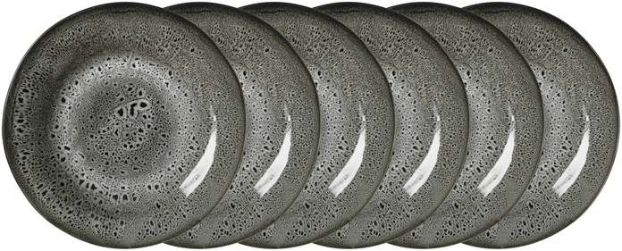 Set de 6 farfurii plate VEGA Nano, 27 cm Rotunde din Steingut, Glazură Reactivă Neagră cu Margini Neregulate, Compatibile cu Mașina de Spălat Vase și Cuptorul cu Microunde