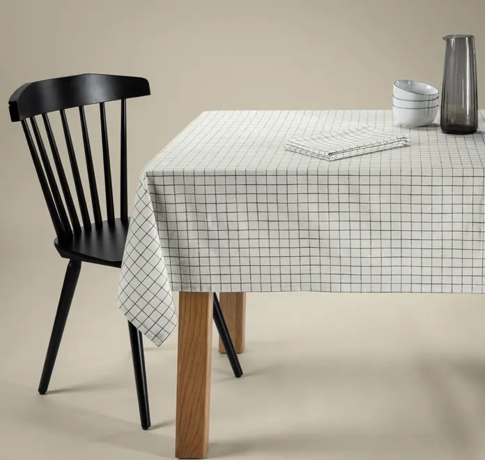 LUSINI Solutions GmbH Skan Tablecloth, 100% Cotton Small Check Textured Fabric, Linen Look, 130x130 cm Square, OEKO-TEX Standard 100 Certified