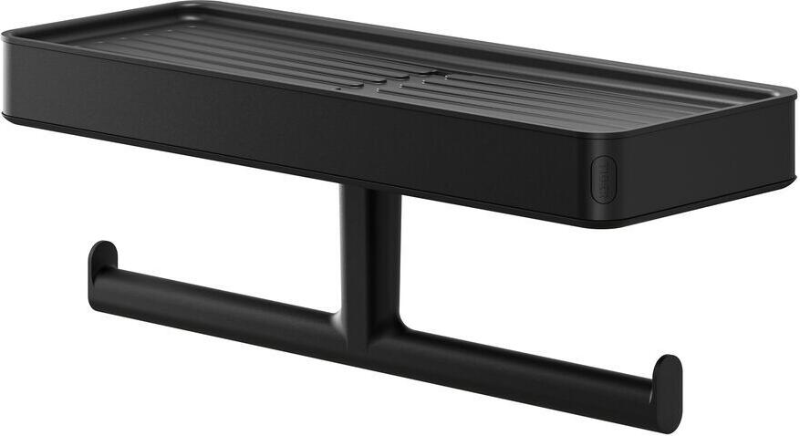 TIGER Carv Toilet Paper Holder with Storage Shelf, Black, ABS and Zamac, 10.5x10.6x10.5 cm