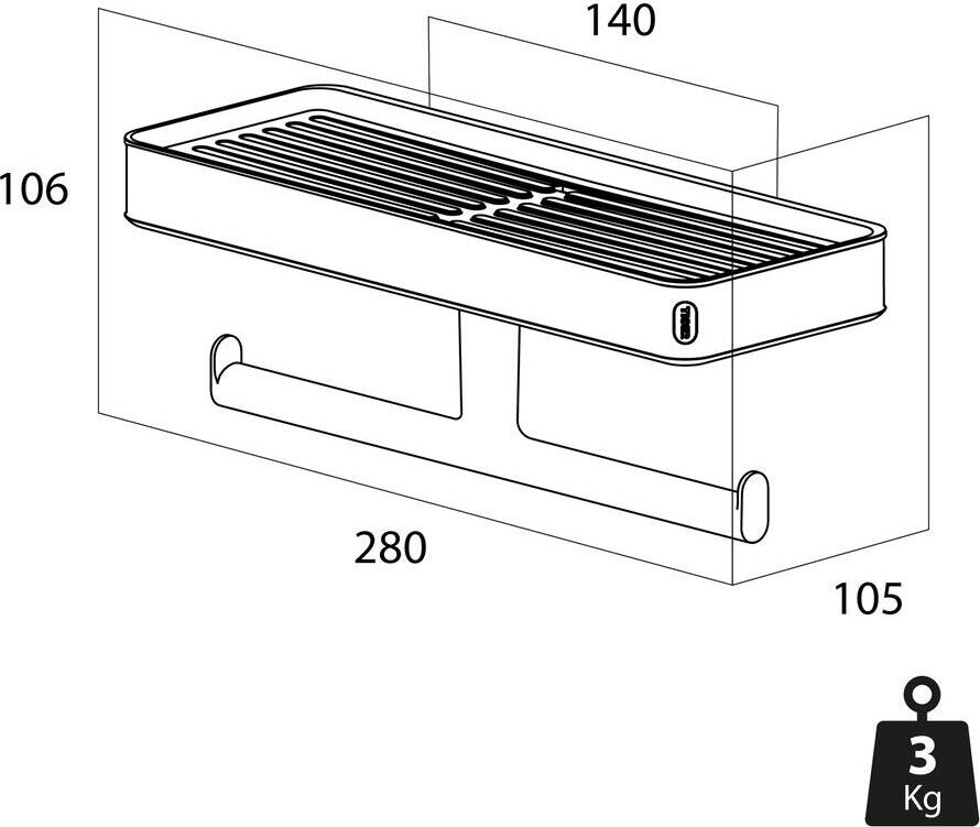 TIGER Carv Toilet Paper Holder with Storage Shelf, Black, ABS and Zamac, 10.5x10.6x10.5 cm