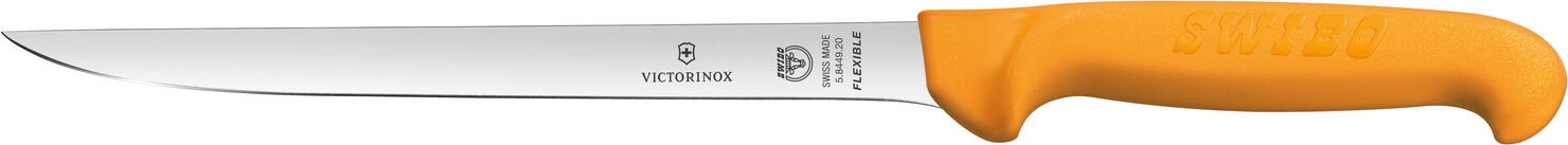 Victorinox Swibo Filleting Knife 5.8449.20, 20 cm Stainless Steel Blade, Orange Polyamide Handle, Swiss Made, Dishwasher Safe