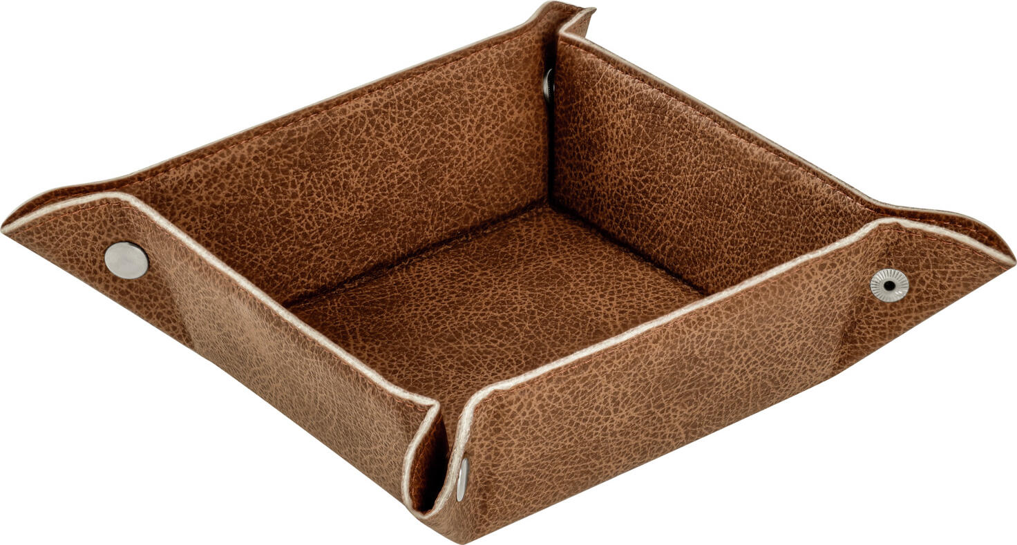 Bol pentru fructe si paine VEGA Shana, Piele Artificiala, Maro, Patrat, 16x16x5.5 cm, Pliabil cu Butone Presare pentru Depozitare Compacta