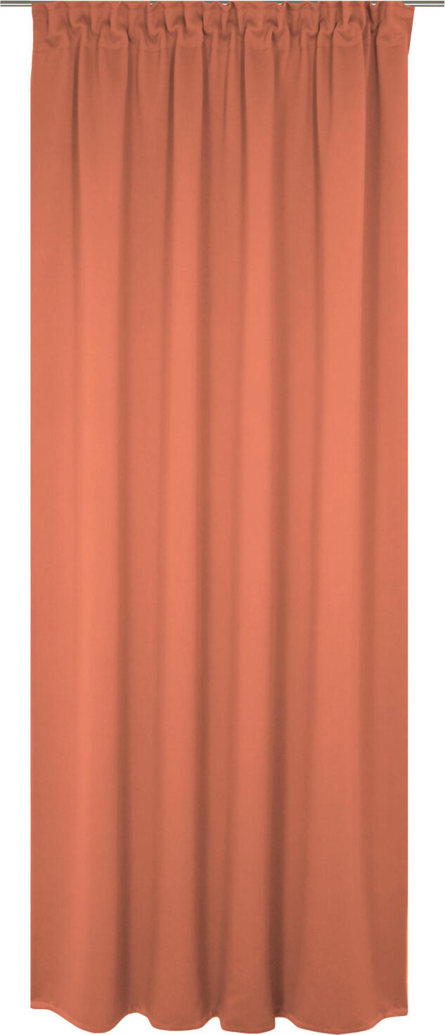 ERWIN M. LUSINI Solutions GmbH Blackout curtain Opal Blickdichter Vorhang Opal Blackout curtain Opal; 132x145 cm (WxH); terracotta Blickdichter Vorhang Opal; 132x145 cm (BxH); terrakotta 100% polyester. Weight approx. 210 g/m². The opaque Opal curtain is the ideal choice for rooms and spaces that require darkening. It is supplied with a 10 cm high multi-band with a 1:2 gather ratio, meaning that it can be suspended using either a rail or a rod. In addition to its easy-care properties, the curtain is flame-retardant in accordance with DIN 4102 B1 EN 13773 class 1. Gather ratio: With a fabric length of 2 m, the gather ratio of 1:2 results in a decorative length of approx. 1 m. 100 % Polyester. Gewicht ca. 210 g/m². Der blickdichte Vorhang Opal ist lichtdurchlässig und sorgt zugleich durch sein dichtes Gewebe für eine angenehme Privatsphäre. Mit seinem 10cm hohen Multiband im Raffverhältnis 1:2 kann er sowohl an einer Schiene als auch an einer Vorhangstange aufgehängt werden. Neben seinen pflegeleichten Eigenschaften ist der Vorhang nach DIN 4102 B1 EN 13773 Klasse 1 schwer entflammbar. Raffverhältnis: Bei einem Stoffmaß von 2 m ergibt sich im Raffverhältnis 1:2 ein Dekorationsmaß von ca. 1 m.