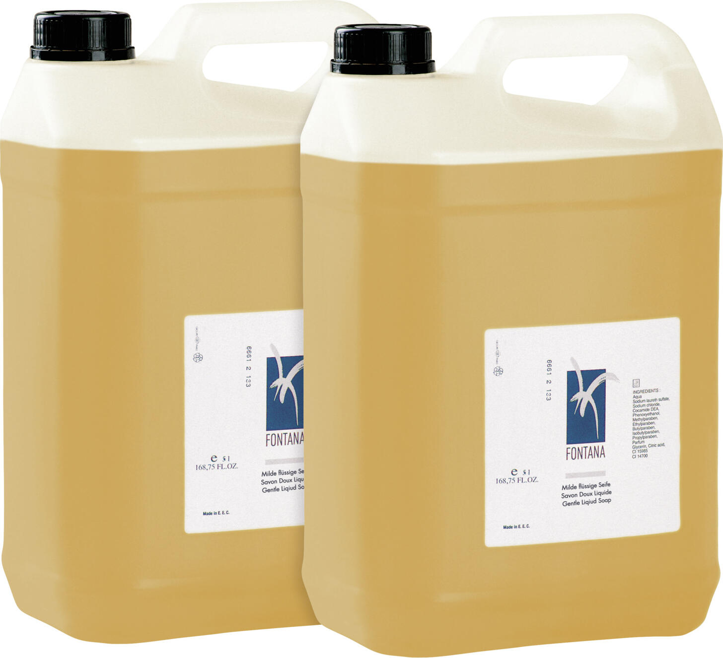 V-Touch LUSINI Solutions GmbH Hotel liquid soap Fontana 5 l Hotel Flüssigseife Fontana 5l Hotel liquid soap Fontana 5 l; 5000 ml; yellow; 2 piece / pack Hotel Flüssigseife Fontana 5l; 5000 ml; gelb; 2 Stück / Pack Refillable liquid soap Fontana. The scent of citrus, flowers and musk invigorates the senses and leaves a fresh and hygienic feeling. Especially practical: the liquid soap is refillable. Dermatologically tested and pH neutral. Packaged in a transparent 5 l canister with screw cap. Nachfüllbare Flüssigseife Fontana. Der Duft nach Zitrusfrüchten, Blüten und Moschus belebt die Sinne und hinterlässt ein frisches und hygienisches Gefühl. Besonders praktisch: Die Flüssigseife ist nachfüllbar. Dermatologisch getestet und pH-neutral. Verpackt in einem transparenten 5 L-Kanister mit Schraubverschluss.