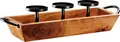LUSINI Esilia Candlestick Set of 3, Decorative Wooden Tray with Metal Holders, Brown and Black, 48x15x12 cm