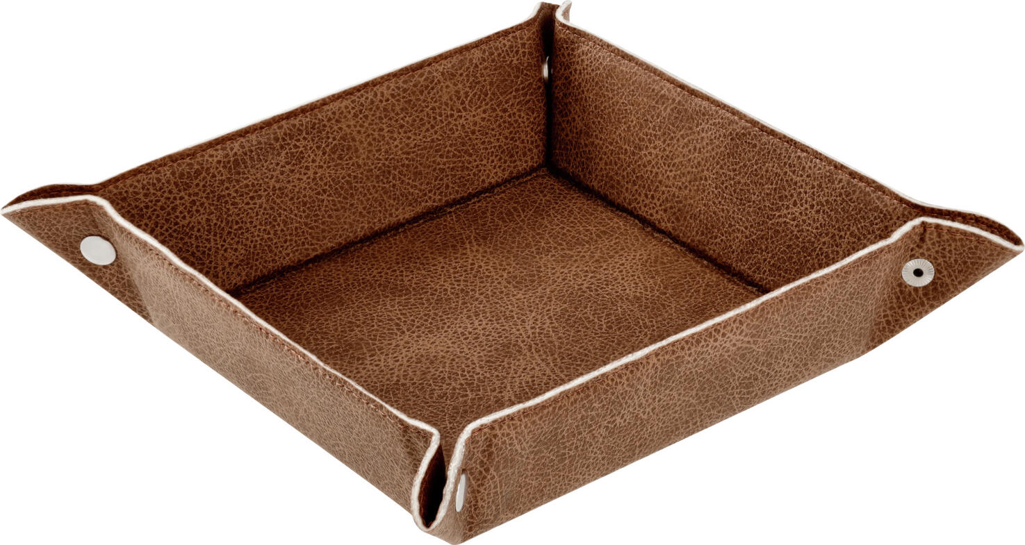 VEGA Shana Square Fruit and Bread Bowl, Brown Imitation Leather, 20x20x5.5 cm, Foldable with Snap Buttons for Compact Storage