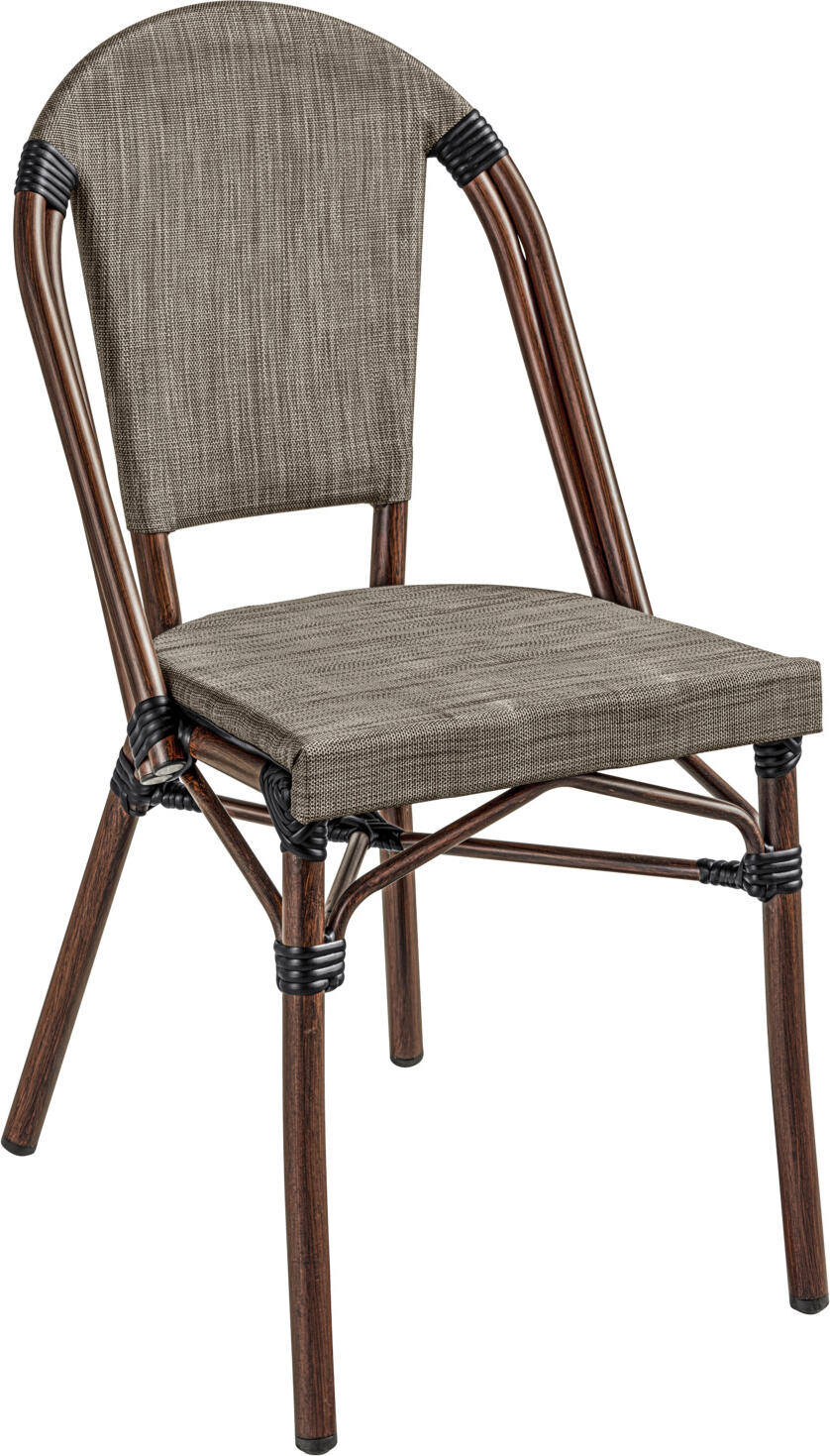 Set de 2 scaune bistro exterioare VEGA Rimalia, aluminiu vopsit electrostatic si wicker plastic impletit, stivuibile, rezistente la intemperii, 46x53x87.5 cm