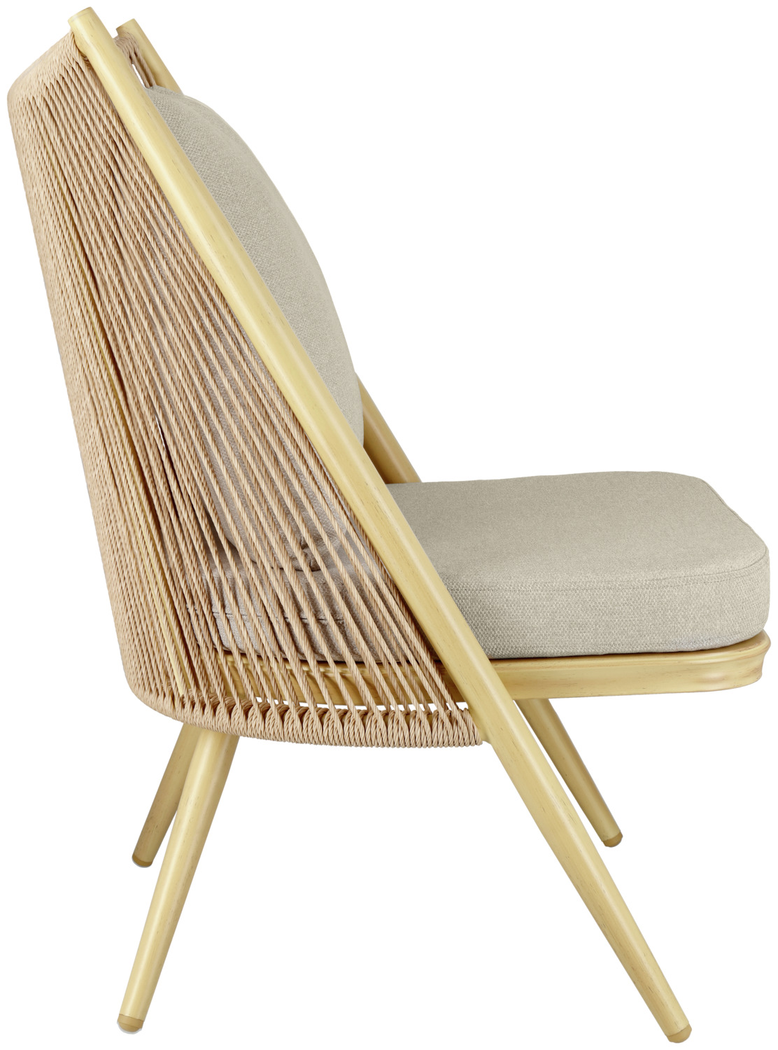Scaun Lounge Exterior VEGA Isola, Bej, Cadru Aluminiu Vopsit Electrostatic, Impletitura din Sfoara de Plastic, Perne Olefin Rezistente la Intemperii, 65x73x94 cm