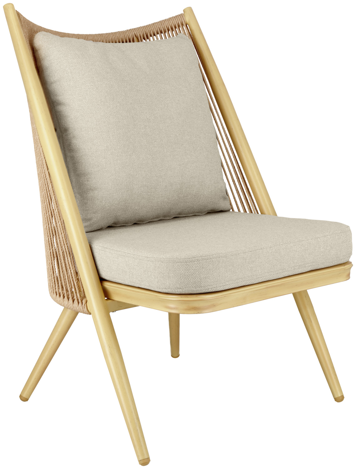 Scaun Lounge Exterior VEGA Isola, Bej, Cadru Aluminiu Vopsit Electrostatic, Impletitura din Sfoara de Plastic, Perne Olefin Rezistente la Intemperii, 65x73x94 cm