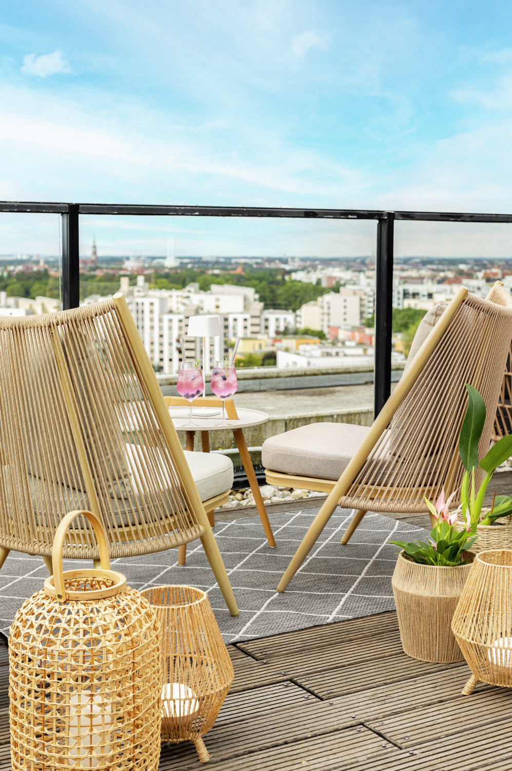 Scaun Lounge Exterior VEGA Isola, Bej, Cadru Aluminiu Vopsit Electrostatic, Impletitura din Sfoara de Plastic, Perne Olefin Rezistente la Intemperii, 65x73x94 cm