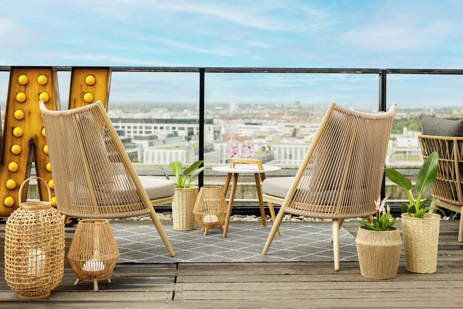 Scaun Lounge Exterior VEGA Isola, Bej, Cadru Aluminiu Vopsit Electrostatic, Impletitura din Sfoara de Plastic, Perne Olefin Rezistente la Intemperii, 65x73x94 cm
