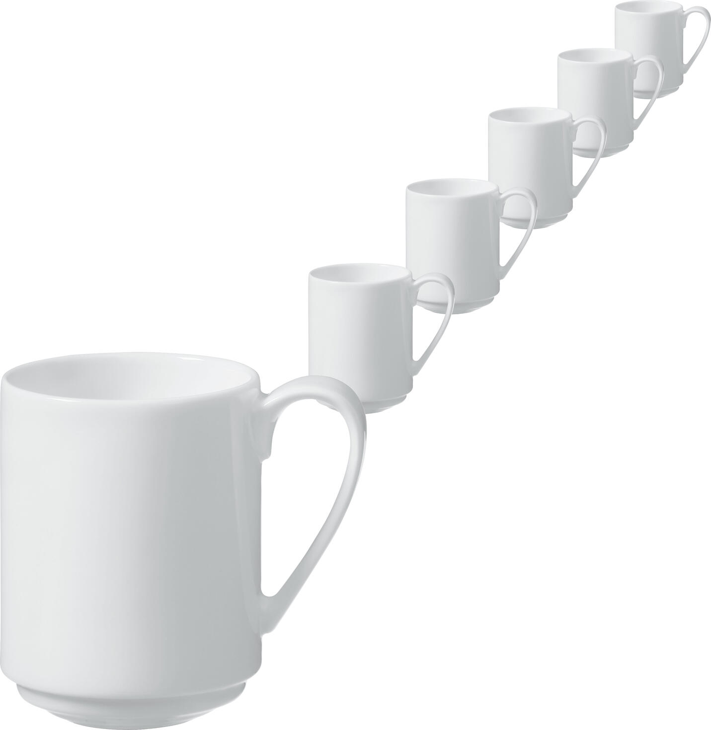 LUSINI Pallais Coffee Mug Set of 6, 320ml White Porcelain Cups, Stackable, Microwave and Dishwasher Safe, Round Elegant Design