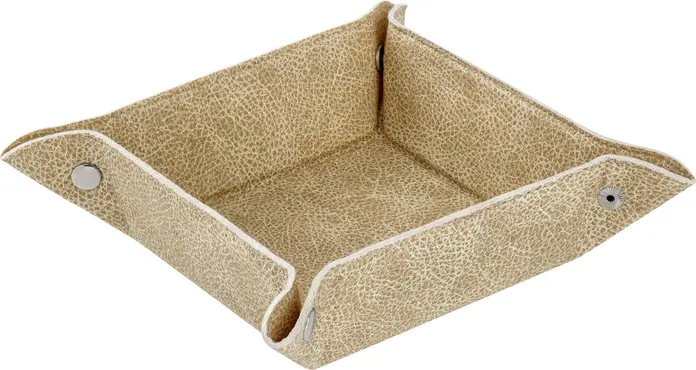 Чаша для фруктов и хлеба VEGA Shana квадратная, из искусственной кожи, 16x16x5.5 см, бежевая, складная с кнопками, пищевой допуск
