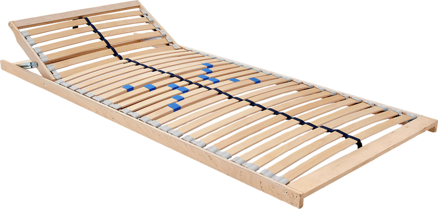 VEGA LUSINI Solutions GmbH Slatted frame adjustable Lattenrost verstellbar Slatted frame adjustable; 80x200 cm (WxL); brown Lattenrost verstellbar; 80x200 cm (BxL); braun Multi-zone quality sprung wooden frame with optimum body support, manually height-adjustable headboard. High-quality frame made of birch wood and 28 elastic birch slats. Harmonious pressure distribution and stabilization through central band. Flexible and noiseless suspension. Individual firmness adjustment in the middle lying area. Very easy to use. Suitable for all mattress types. Mehrzonen-Qualitäts-Federholzrahmen mit optimaler Körperunterstützung, manuell höhenverstellbares Kopfteil. Hochwertiger Rahmen aus Birkenholz und 28 elastischen Birken-Leisten. Harmonische Druckverteilung und Stabilisierung durch Mittelband. Flexible und geräuschlose Abfederung. Individuelle Härtegradregulierung im mittleren Liegebereich. Sehr leichte Handhabung. Für alle Matratzentypen geeignet.