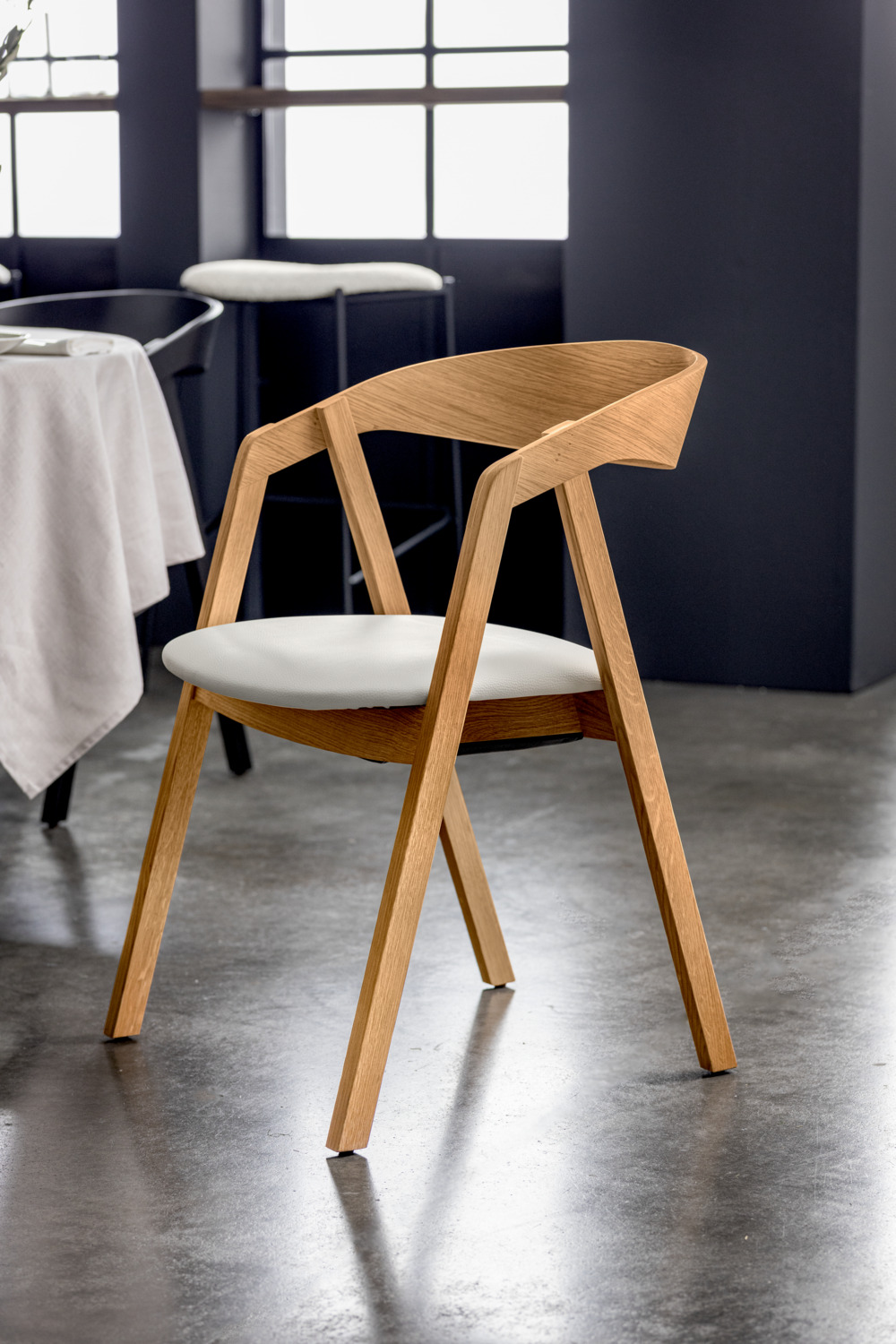VEGA Calma Stackable Catering Chair, Solid Oak Frame, White Imitation Leather Seat, Flame-Retardant, FSC Certified, Set of 2