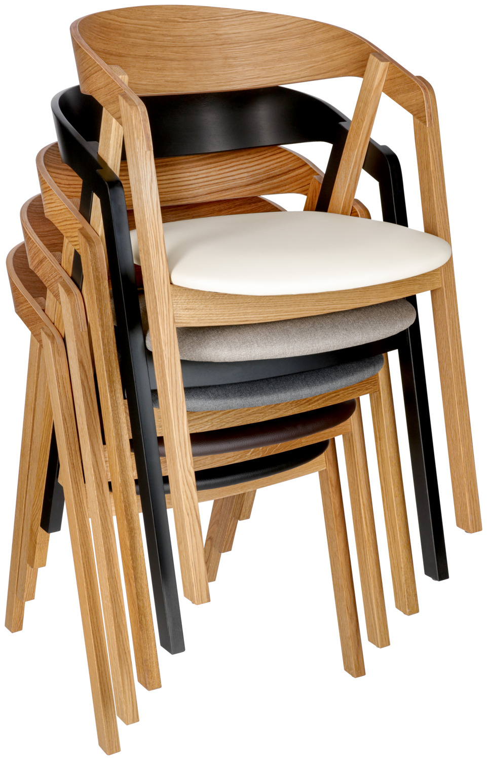 VEGA Calma Stackable Catering Chair, Solid Oak Frame, White Imitation Leather Seat, Flame-Retardant, FSC Certified, Set of 2