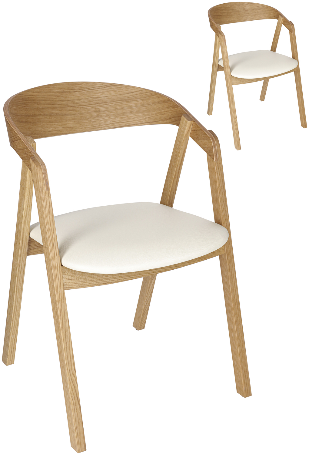 VEGA Calma Stackable Catering Chair, Solid Oak Frame, White Imitation Leather Seat, Flame-Retardant, FSC Certified, Set of 2