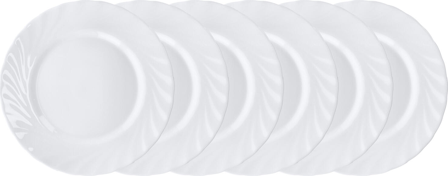 Arcoroc Trianon Flat Dessert Plates, Tempered Opal Glass, White, 19 cm Diameter, Set of 6