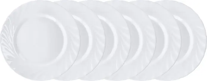 Arcoroc Trianon Flat Dessert Plates, Tempered Opal Glass, White, 19 cm Diameter, Set of 6