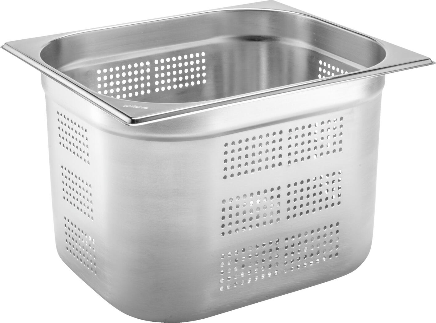 Pulsiva Basic GN 1/2 Perforated Gastronorm Container, Stainless Steel, 12.5L, 32.5 x 26.5 x 20 cm, Rustproof, Dishwasher Safe